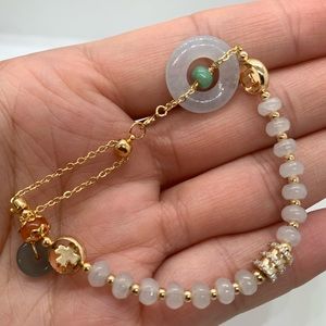 14k Gold plated Jade beads lucky clover bracelet